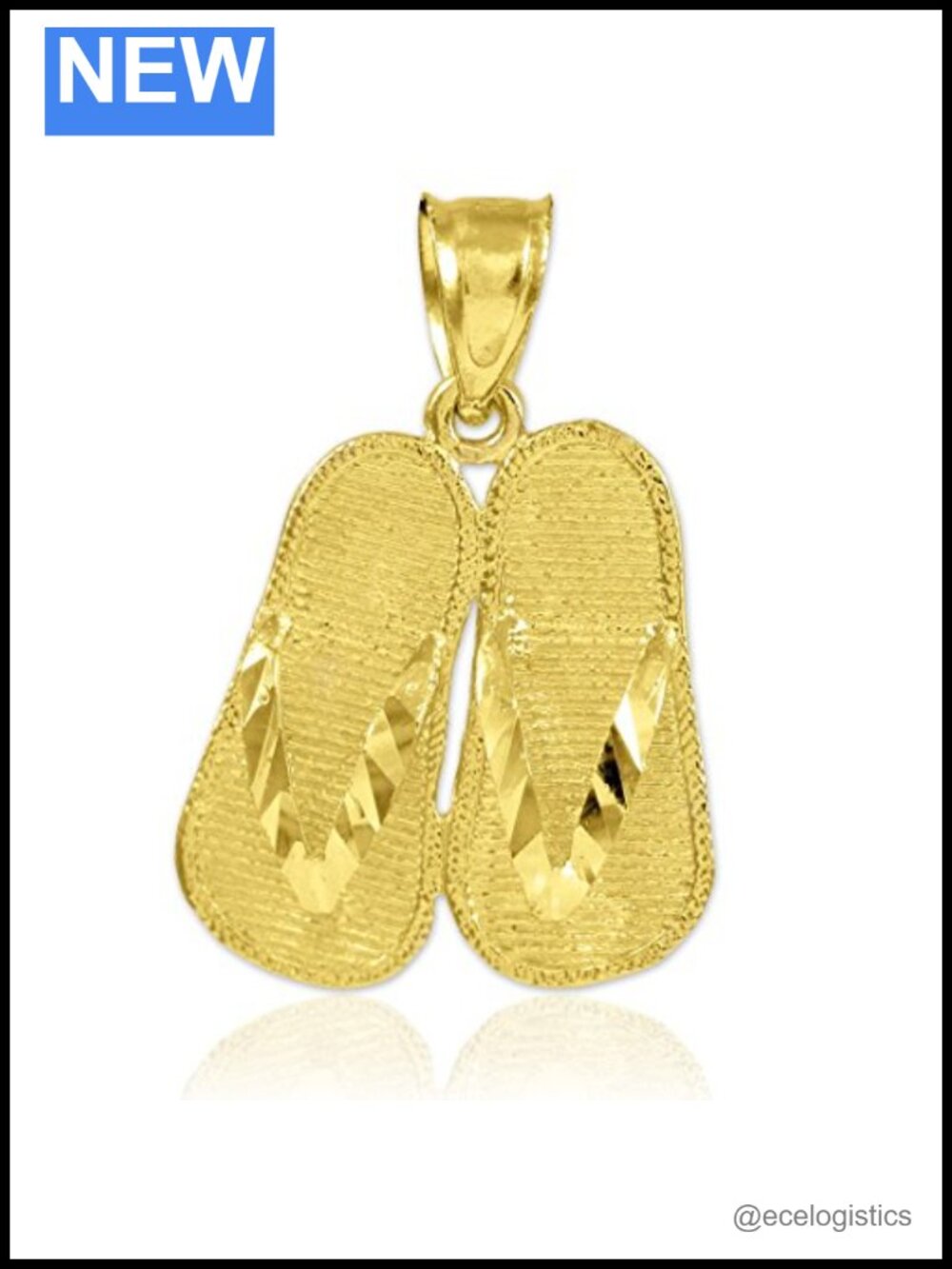10K Solid Yellow Gold Flip Flops Summer Charm Sandal Pendant Necklace